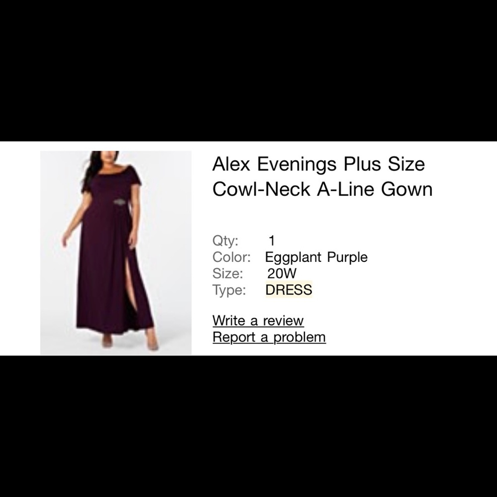Alex Evenings Plus Size Cowl-Neck A-Line Gown Sz20